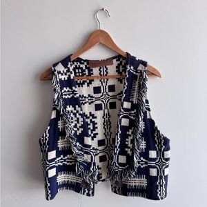Fringed Aztec Knit Vest, 100% cotton